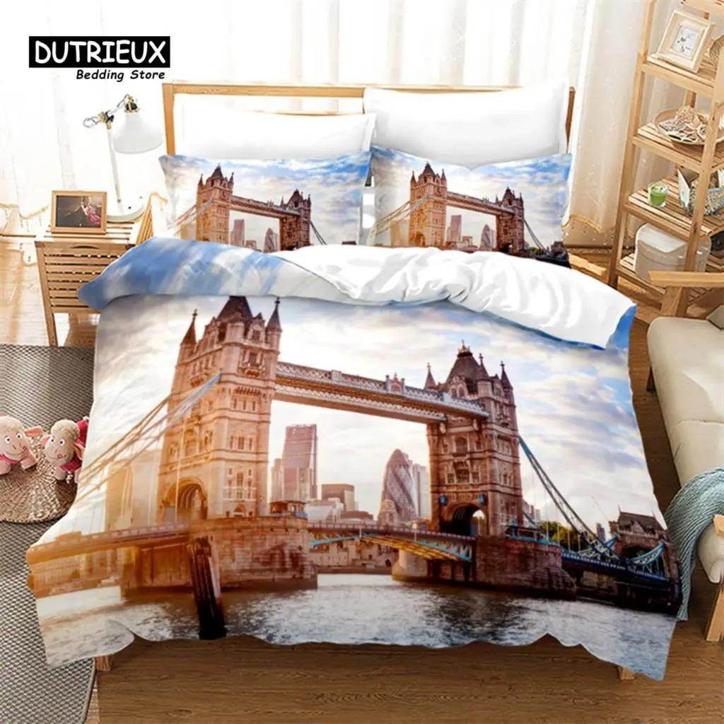 Europe City Building Bedding Set 3D Print Duvet Cover Cartoon Comforter Cover King For Kids Child Teen Boys Girls Bedroom Decor