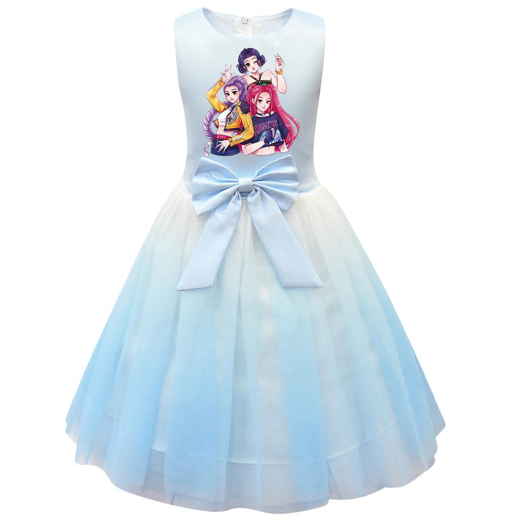 

Детское Платье Принцессы K-POP Руми Зои Мира с Принтом, Бантом, Без Рукавов, Сетчатая Пачка 120cm