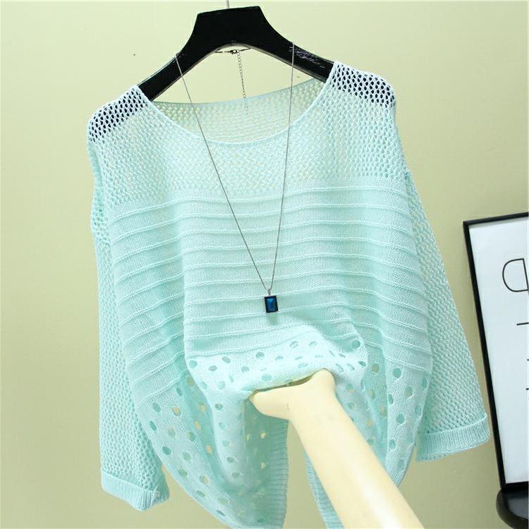 Summer Women's Hollow Knitted Sweater Pullover Thin Loose Hollow Top Women's Sun Protection Shirt Women