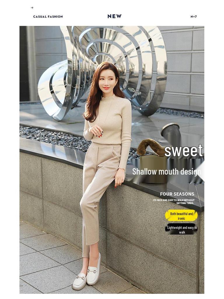 Damen Loafer im koreanischen Stil aus weichem Leder mit Metallschnalle - Herbst/Winter Lässige vielseitige Schuhe