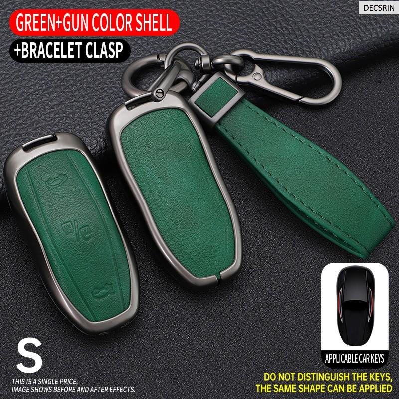 Zinc Alloy+ Leather Car Smart Key Cover Case Shell Fob for Tesla Model 3 Model Y S Key Shell Bag Holder Protector Accessorie