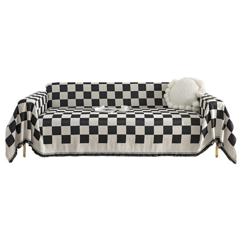 INS Style Sofa Cover Cloth Chess and Card Grid Sofa Cover Towel Simple Modern All-Inclusive Universal Sofa Cover Sofa Cover Towel