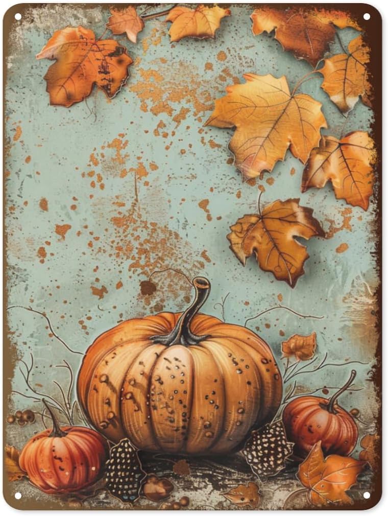 

Fall Tin Sign Vintage Metal Autumn Wall Decor for Home Kitchen Porch and Garden Rustic Fall Harvest and Thanksgiving Deco 20x30cm（7.8x11.8inch）