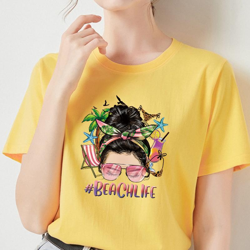 Iron On Patches Woman Beach Life Clothes Stickers Hoodies Heat Press Appliqued Diy Parches Ropa T-Shirt Heat-Adhesive Patch