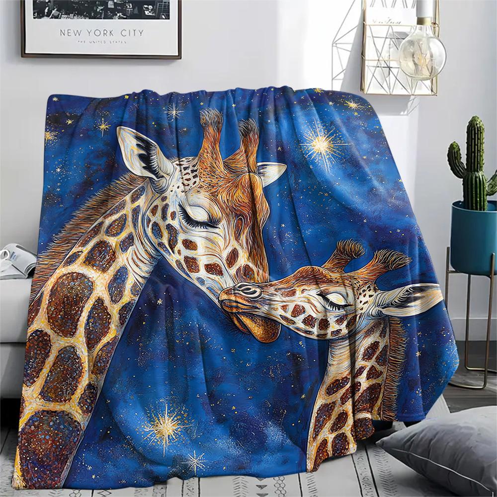 Starry Sky Giraffe Print Flannel Blanket, High quality Comfortable for All Seasons, Home Decor, Warmth and Comfort, Perfect for Christmas Gifts