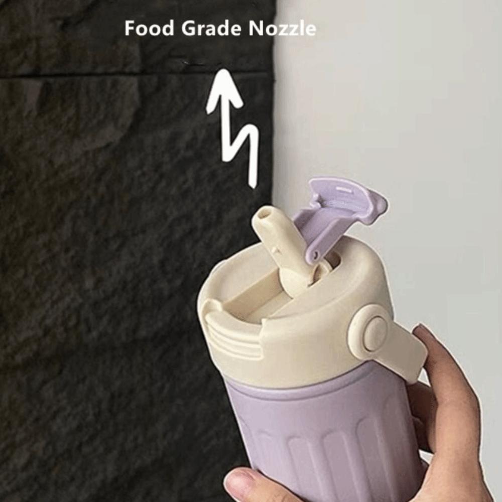High-Capacity Portable Drinking Bottle 500ml Straw Travel Cup Stainless Steel Thermos Cup  Outdoors