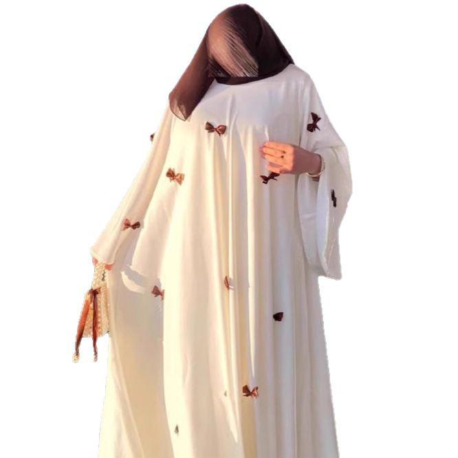 Arabic Women's Plus Size Flare Sleeve Abaya Dress - New 2025 Style, Dubai Bow Design