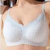 Light Blue Gingham Wireless Bra with Lace Trim Ultra Thin Cool and Antibacterial