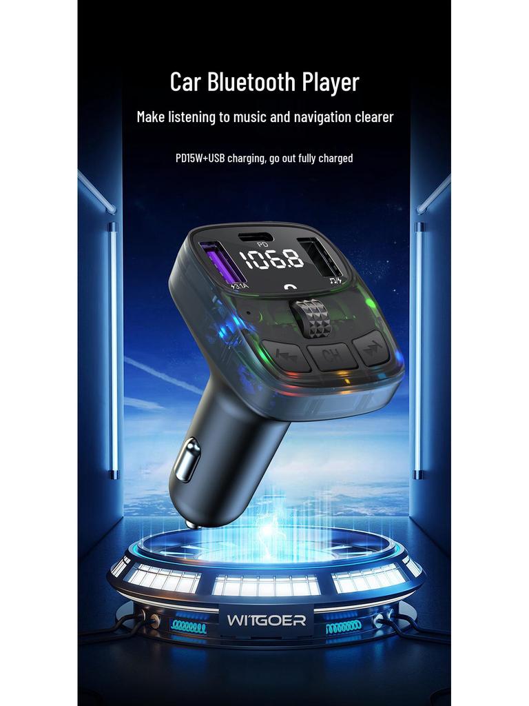 Bluetooth Car FM Transmitter & MP3 Player with High-Quality Sound and Cigarette Lighter Charger