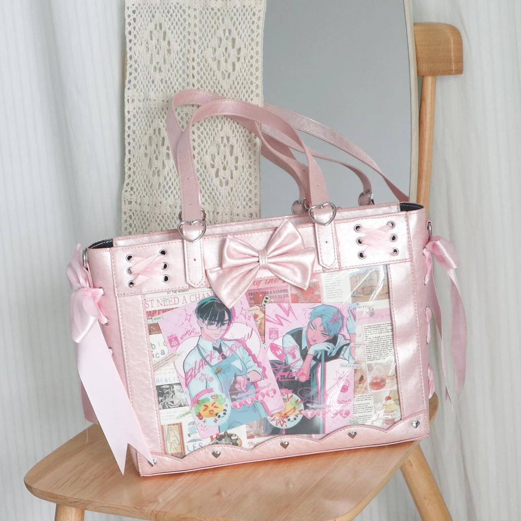 New Lolita Women Ulzzang Ita Bags Fashion Designer PU Subculture Harajuku DIY Anime Badge Tote Bag Female Y2K Shoulder Bag