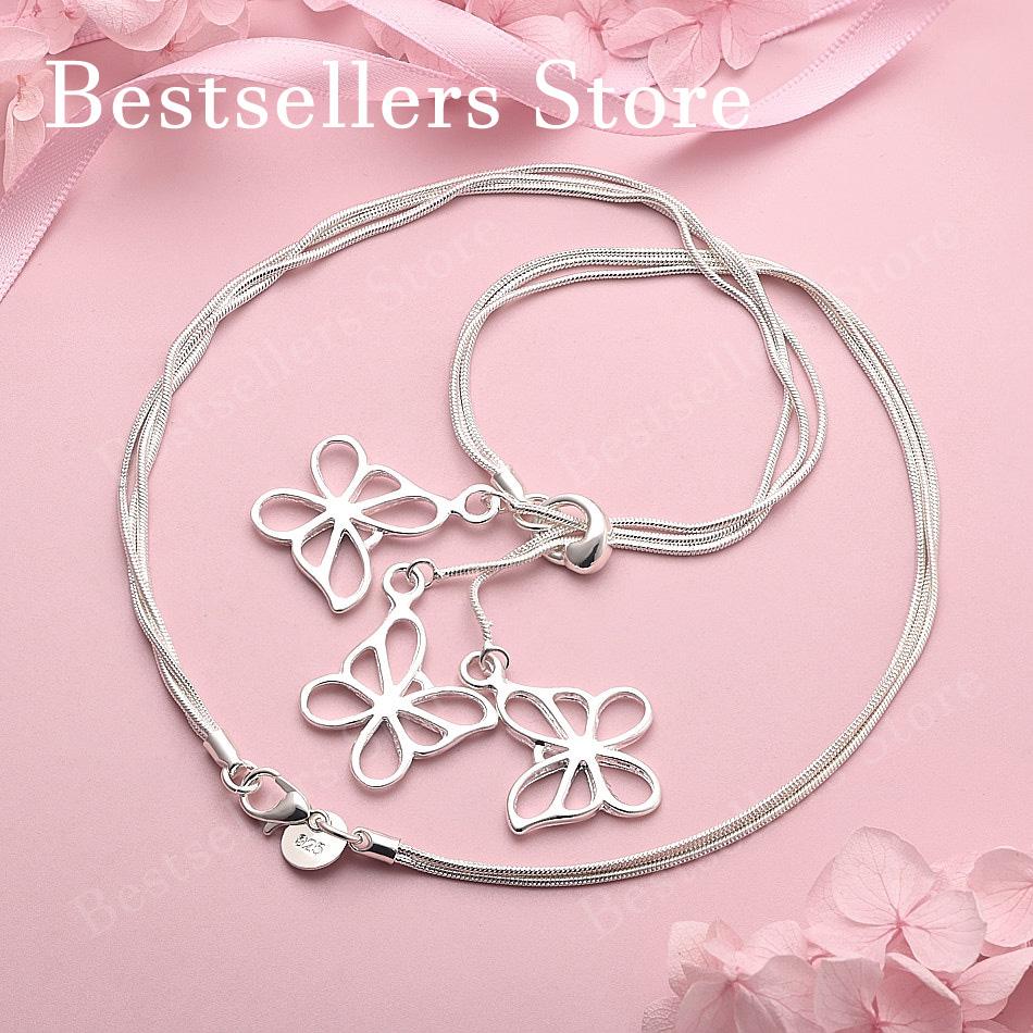 925 Sterling Silver Delicate Openwork Butterfly Necklace for Women, Fashionable Party and Wedding Jewelry