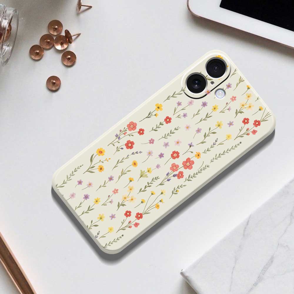 For iPhone 17 Case Flowers and Grass Pattern Printing Straight Edge TPU Phone Back Cover