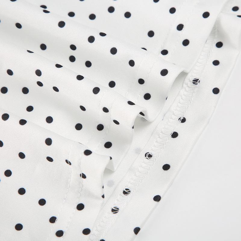 European & American Style Polka Dot Pleated Tie-Up Tank Top with Round Neck, Versatile and Slim Fit