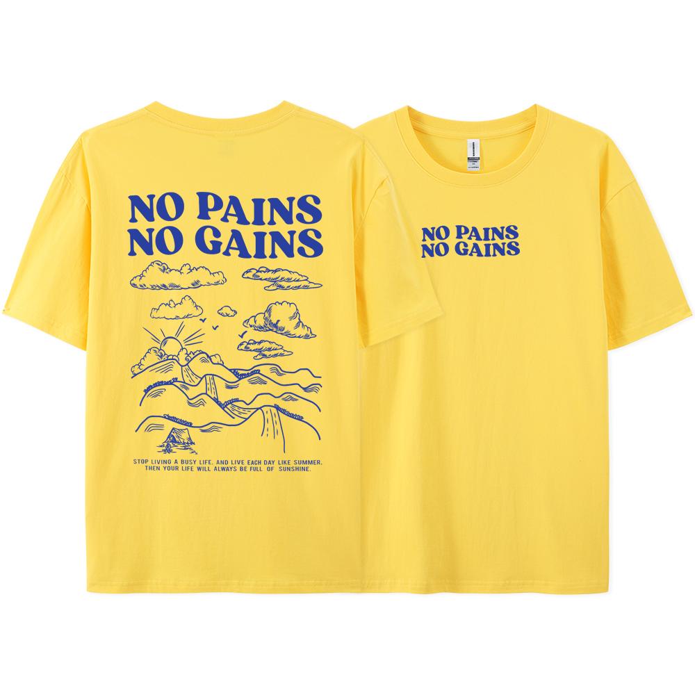 No Pains No Gains Positive Energy Letter Men Tshirt Fashion Cotton Tee Clothes High Quality Breathable Tshirt Summer Loose Tops
