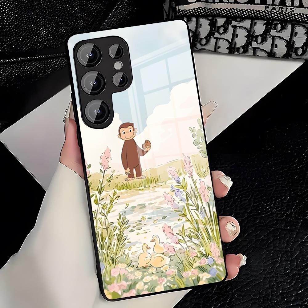 Curious George Monkey Phone Case For Samsung A25 A13 A33 5G A54 A36 A35 A56 A52 A14 Shockproof Glass Cover