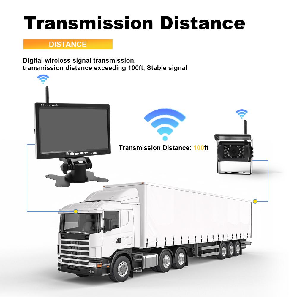 7" Wireless Reverse Camera System HD Night Vision Rear View Monitor for Truck RV Bus Trailer Excavator 12V-24V Backup Camera