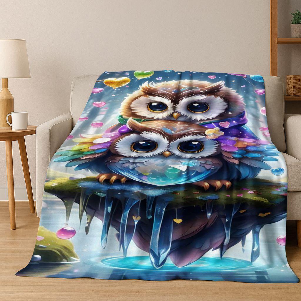 2026 New Mysterious Colorful Owl Cartoon Birds Flannel Blanket,Cozy Soft Throw Blanket for Home Bedroom Bed Sofa Cover Kids Gift