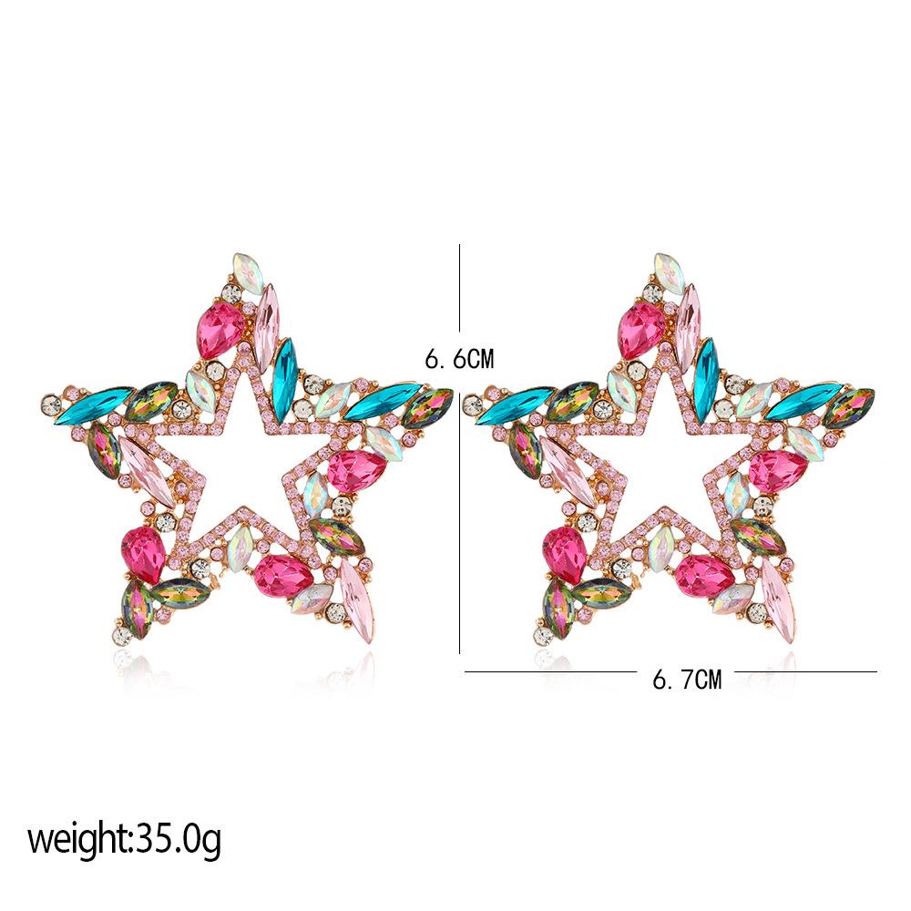 Geometric Rhinestone Inlaid Star Alloy Earrings - Multi-Color Light Luxury Design