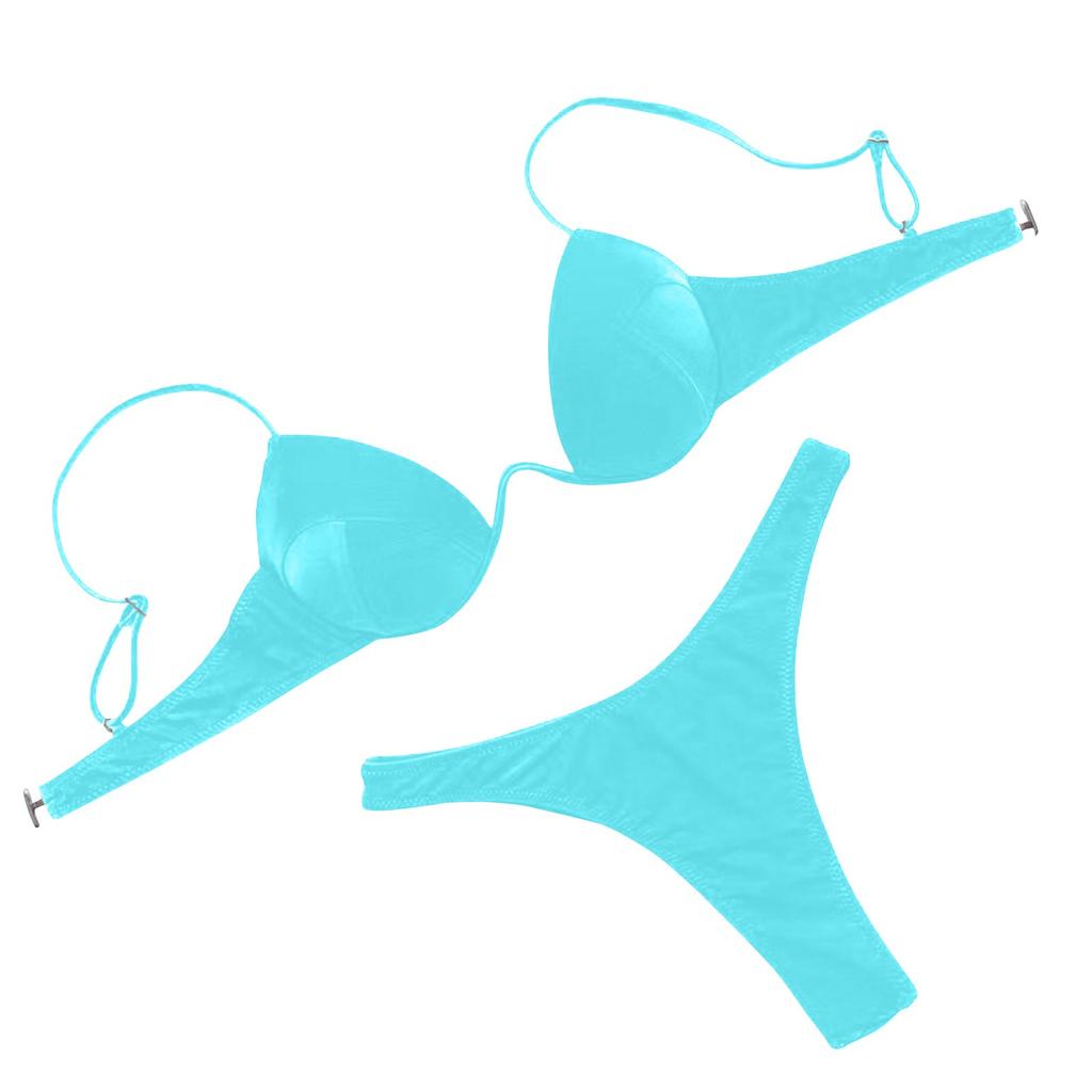2025 Halter Bikini Set Short Swimsuit Women High Waist Swimwear  Women's Sexy Backless Solid Color Beach Split Bikini Swimsuit