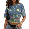 Womens Crew Neck Pullover Printed Short Sleeve T Shirt Loose Fit Casual Top with Floral Pattern and Comfortable Fabric