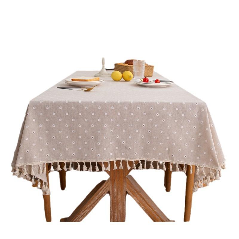 Modern Simple Tablecloth Fabric Polyester Cotton Printing Daisy Tassel Household Rectangular Dining Table Cloth Coffee Table Tablecloth