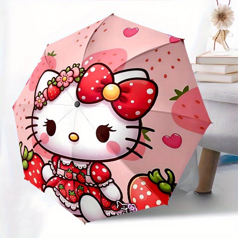 Hello Kitty, Strawberry Theme Automatic Opening and Closing Folding Umbrella with 8-rib Frame and Compact Travel Design, Perfect for All Occ