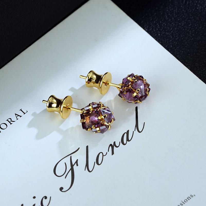 Exquisite Purple Zircon Inlaid Stud Earrings with Bamboo Joint Ear Backs