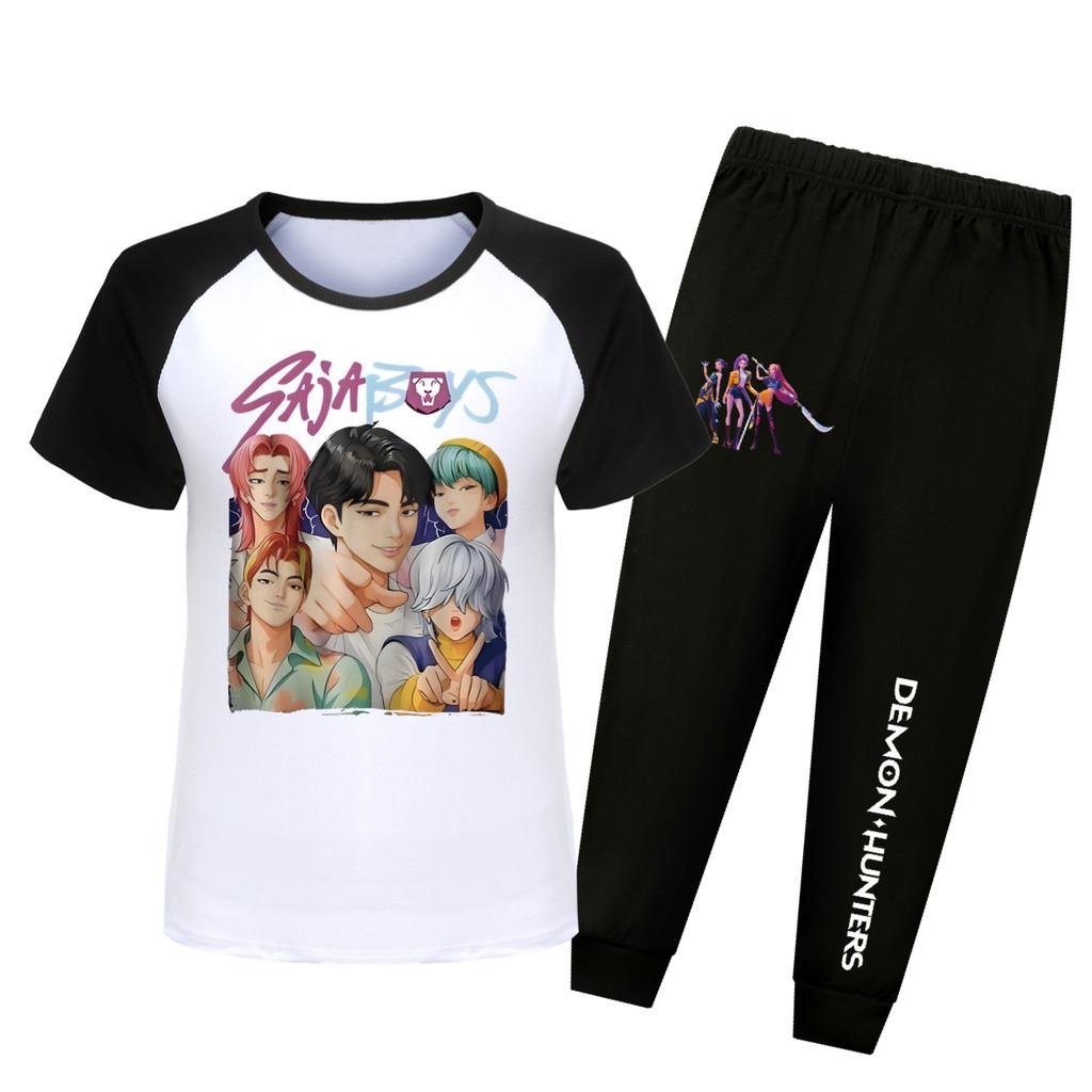 Hunters Kpop Demon Saja Boys Pattern Short Sleeved Shirt Long Pants Suit Pajama