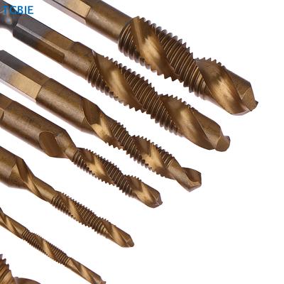 [TL]6Pcs Compound Metric Tap Drill Bits Screw Thread Hex Shank Machine Titanium HSS Tap Bit Tool For Metal Steel Wood Plastic
