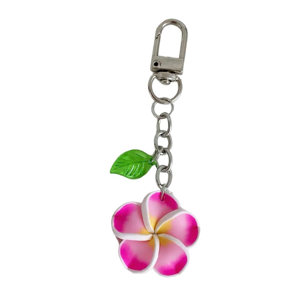 Sweet Frangipani Floral Pendant Keychain Cheerful Sunflower Key Ring Bag Decoration Gift For Women Girls Friend