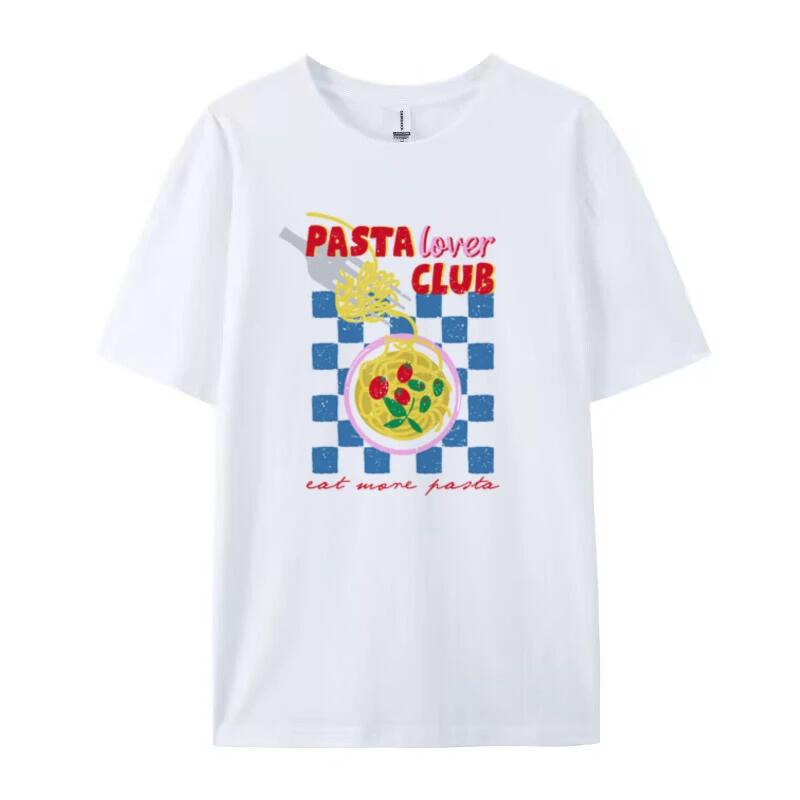 Pasta Lover Club Vintage TShirts for Women Cute Italian Food T Shirt Loose Short Sleeve Graphic Tees Trendy Retro Aesthetic Top
