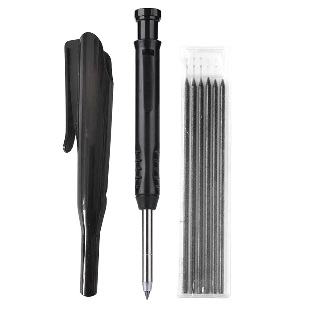 Solid Carpenter Pencil with Refill Lead and Built-in Sharpener for Deep Hole Mechanical Pencil Scribing Marking Woodworking Tool
