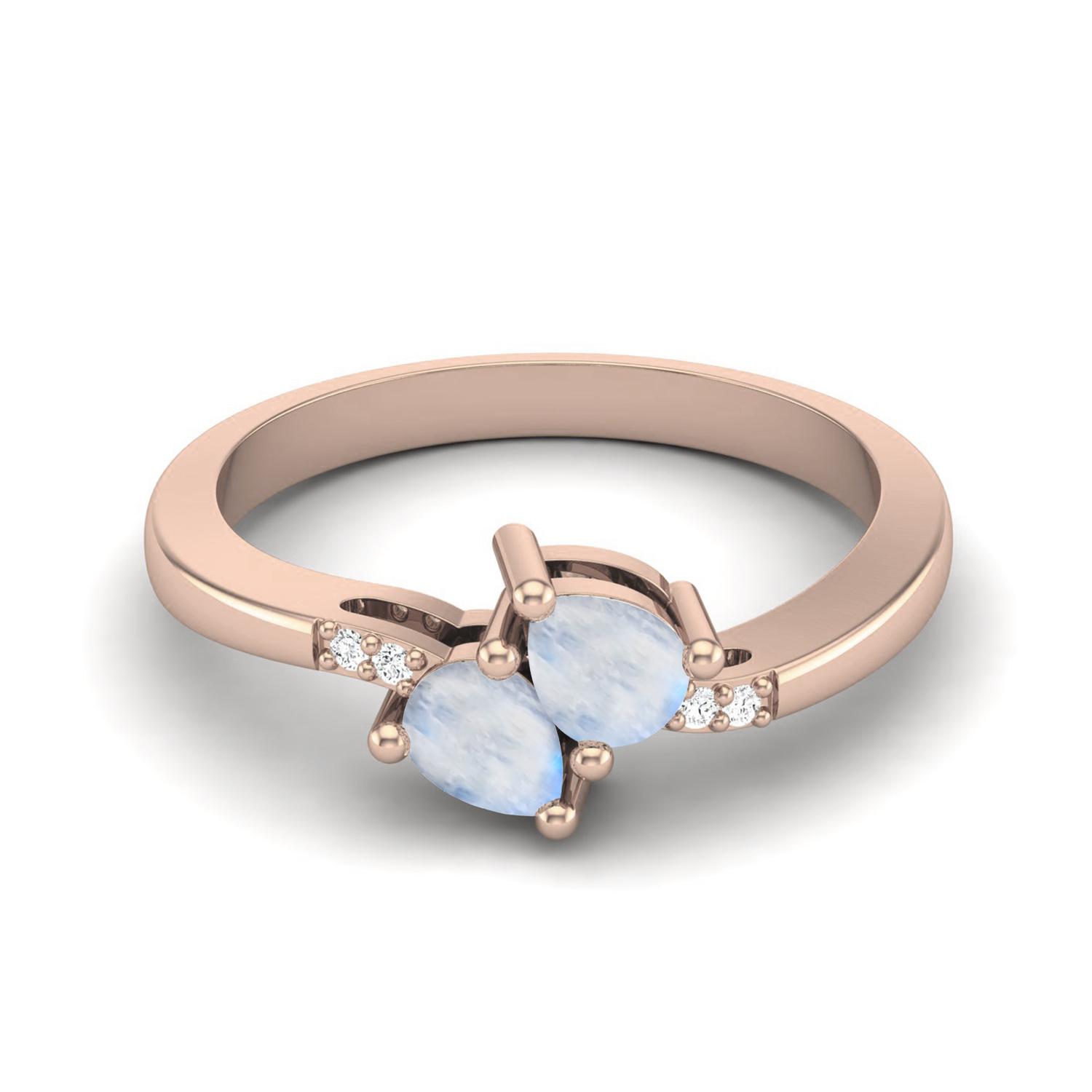 4X3mm Pear Moonstone June Birthstone 925 Sterling Silver Rose Vermeil Two Stone Women Engagement Ring 5 ярко-розовый
