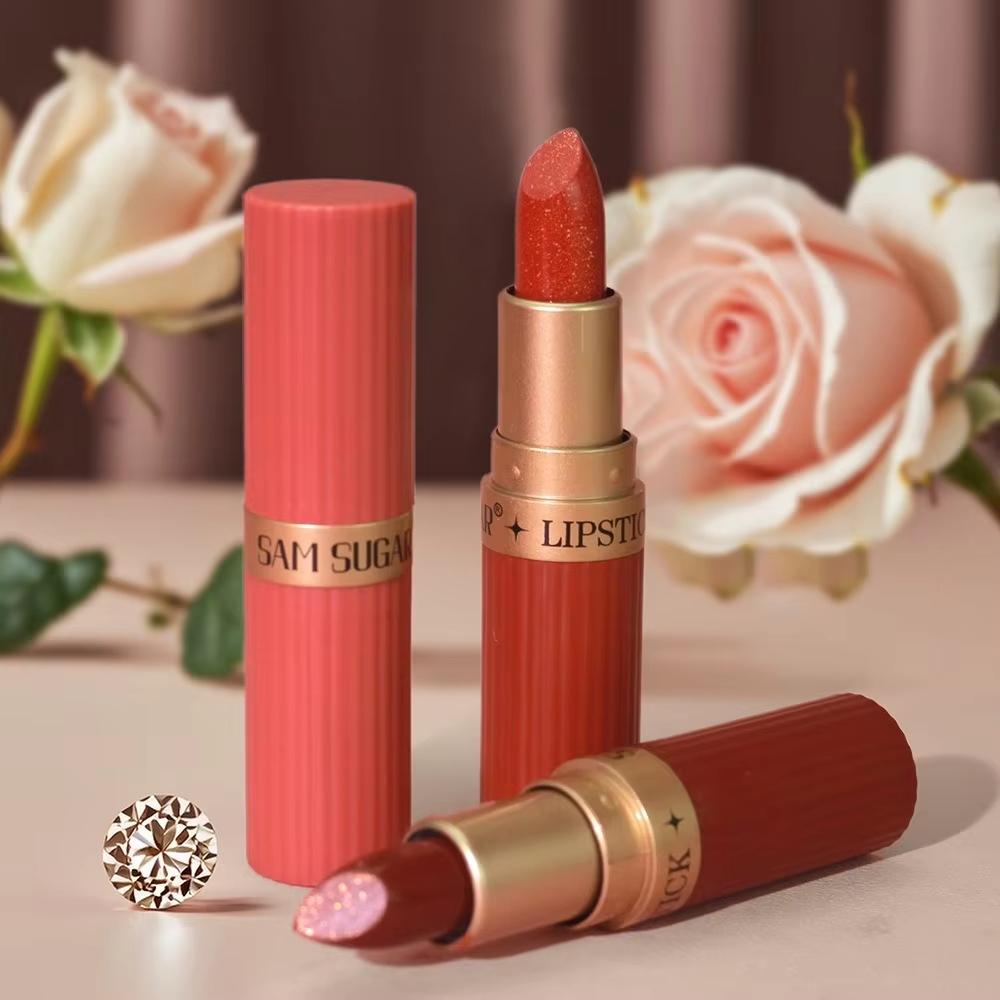 Nude Pink Luxurious Metallic Glitter Lipstick Long-Lasting Waterproof Non-Fade Shimmery Pearl Sparkling Brown Lip Gloss Makeup