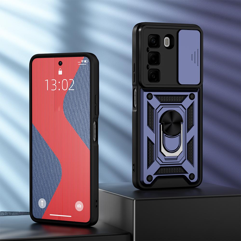 

KEYSION Противоударный чехол для Infinix Hot 50 Pro 4G Slide Camera Защитное кольцо Подставка для телефона Задняя крышка для Infinix Hot 50 Pro 4G for Hot 50 Pro 4G синий