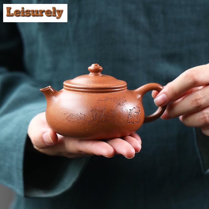 210ml Elegant Yixing Purple Clay Teapots Handmade Han Jiang Pot Raw Ore Downhill Mud Kettle With Strainer Zisha Tea Set Tea Gift