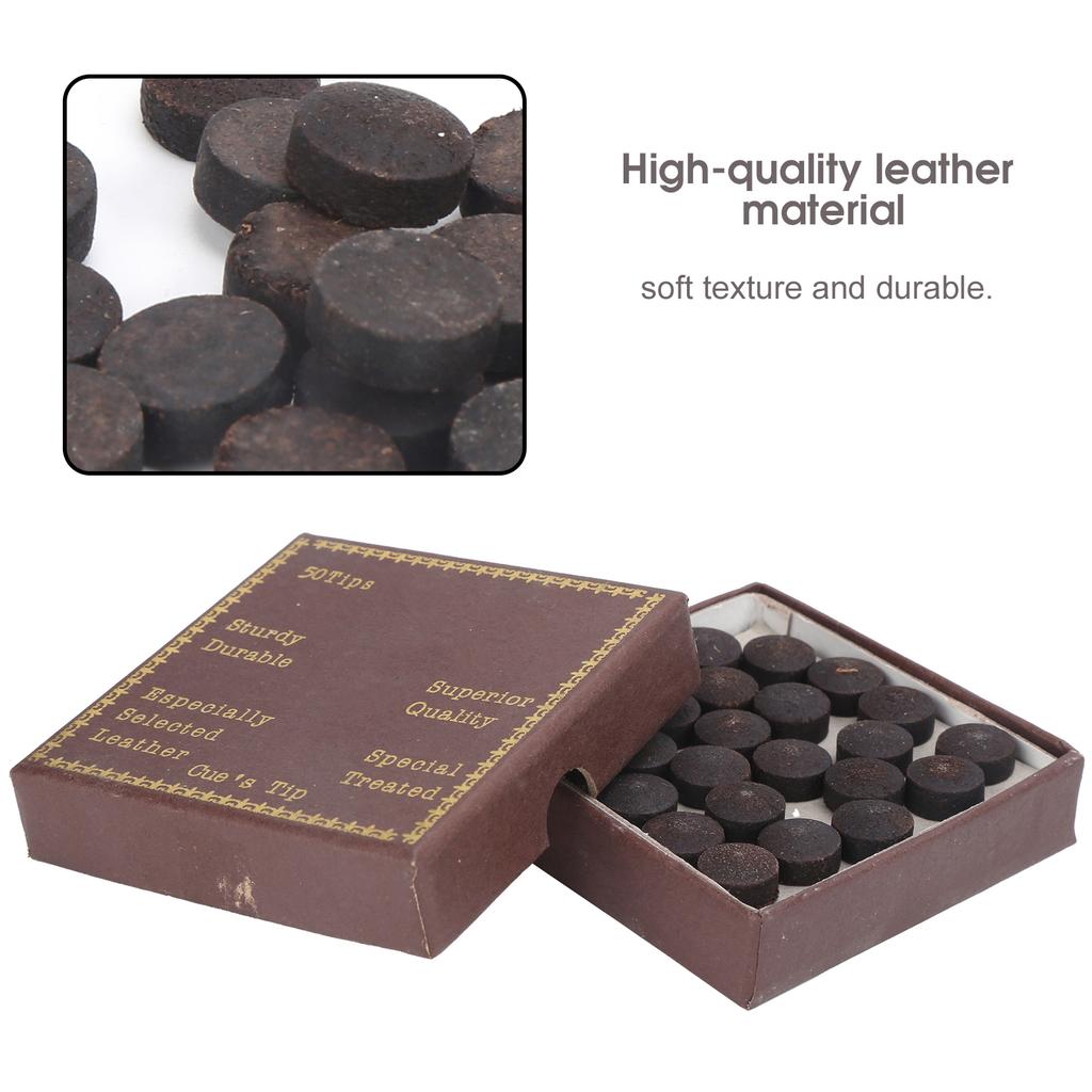 50pcs/box 12mm Cue Tips Kit Snooker Red Leather Cue Stick Tips for Pool Eight Nine Ball