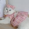 Cute Cat Bow Pearl Coat Soft Pet Windbreaker Fashion Puppy Plaid Dress  Kittens