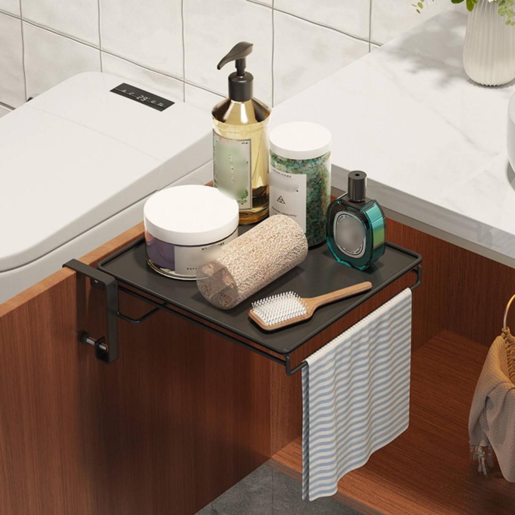Foldable Cabinet Door Shelf Versatile Hanging Countertop Extender over the Door Storage Rack Adjustable for Bathroom, RV