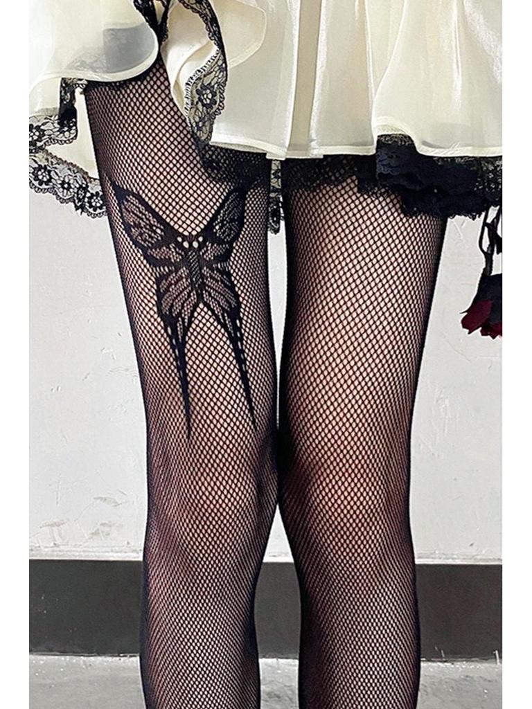 Czarne Jedwabne Koronkowe Kabaretki Lolita dla Kobiet - Odporne na Zaciągnięcia, Mikropresja, Piękne Nogi