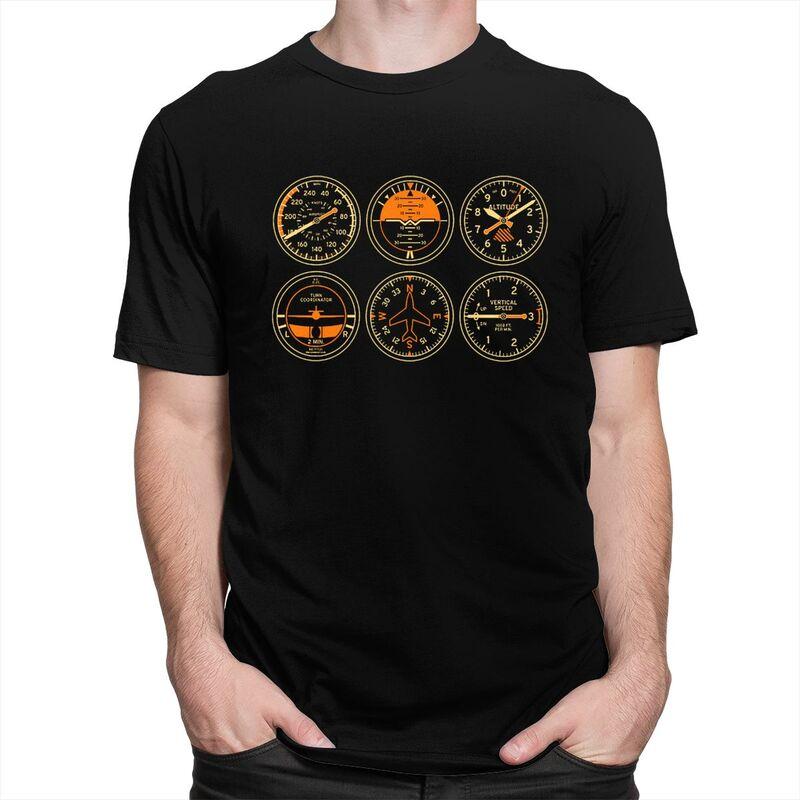 Custom Cockpit Six Dials Flight Simulator Pilot T Shirt Men Short Sleeves 100 Cotton Tshirt Casual Aviation Airplane Tees