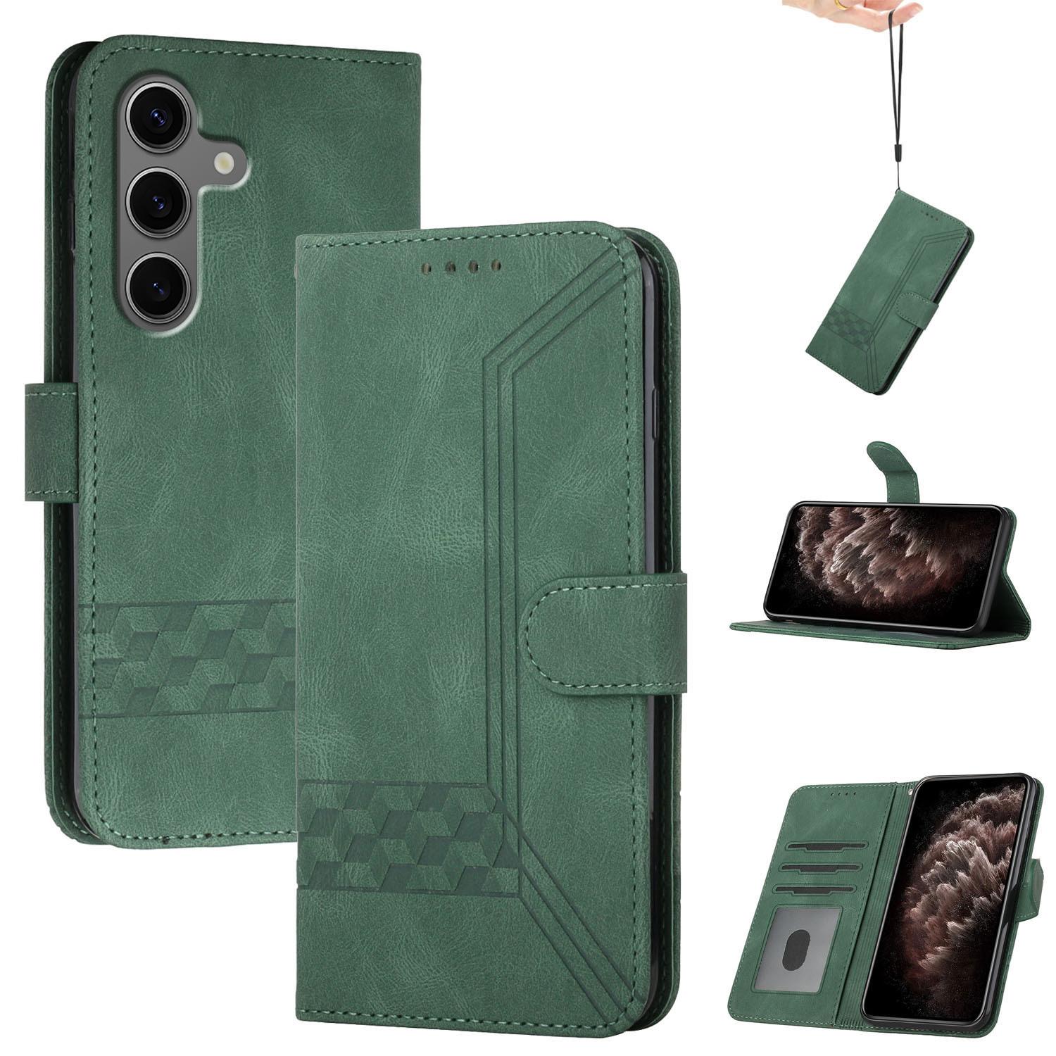 

YX0010 Series for Samsung Galaxy S25+ Wallet Case Rhombus Lines Leather Phone Cover Blackish Green