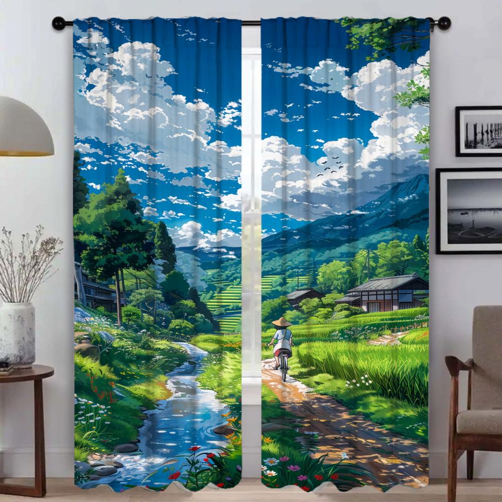 Summer Road Curtain Room Panel Partition Curtains Tulle Bedroom Shades Halloween Decoration Home Elegant Blackout Polyester Sleeping Area Window
