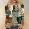 Women's Fashion Casual Round Neck Three-quarter Sleeve Retro Floral Print T-shirt Top
