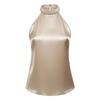 Women Sleeveless Halter Neck Tank Top Beaded Collar Casual Loose Fit Summer Blouse Lightweight Soft Fabric