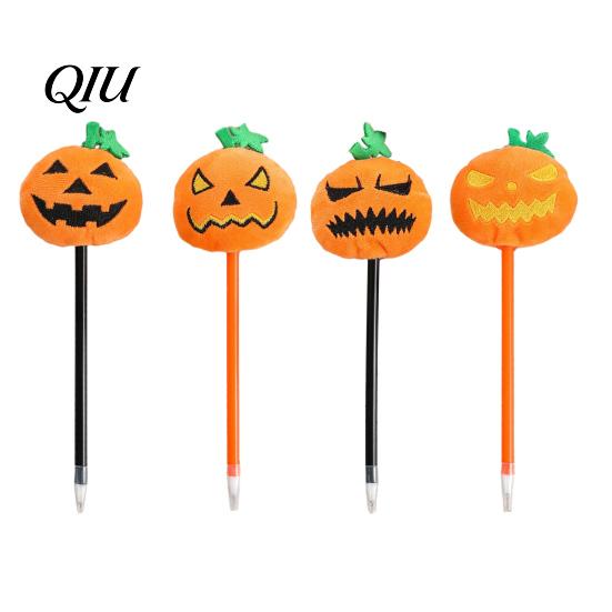 Smooth Writing Pens Halloween Pumpkin Gel Ink Pen, 0.7mm Rollerball Pen with Plush Pumpkin, Novelty Black for Party Favors, Gift Supplies