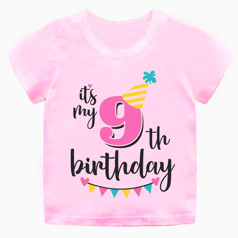 

Girl Birthday Cartoon T Shirt for Girls Tshirt number 2 3 4 5 6 7 8 Graphic Kids Clothes Boys Letter Print Summer Short Sleeved 150