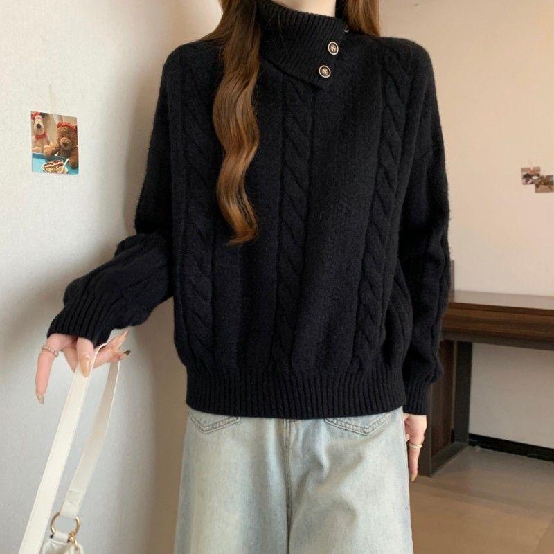 Sweater for Women Autumn Winter Thickened Warm Knitted Stretchy Long Sleeve High-neck Tops