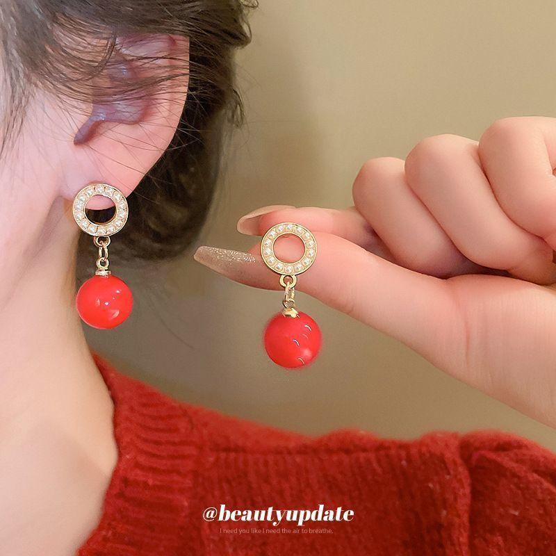 Red Love New Year's Earrings Women's Simple Festive Earrings Versatile Fashion Earrings