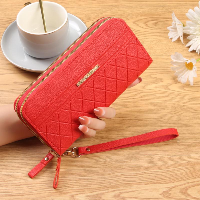 

2024 Жіночий гаманець та картхолдер у корейському стилі на подвійній блискавці червоний